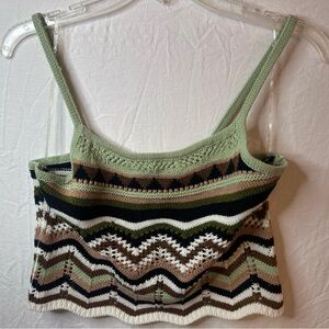 Derek Heart Boho Knit Crop Tank Green Brown Striped Festival Top S